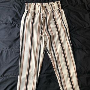White, brown, black stripped pants
